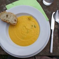 Karotten-Ingwer Suppe als Vorspeise am Donnerstag